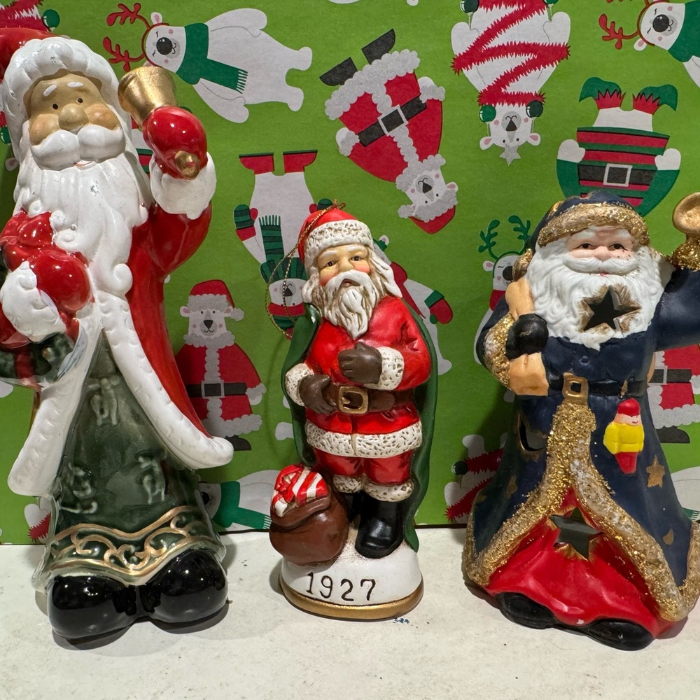 Lot Of 3 Santa Figurines & 5 Christmas Animals- Vintage- Check All Pictures!
